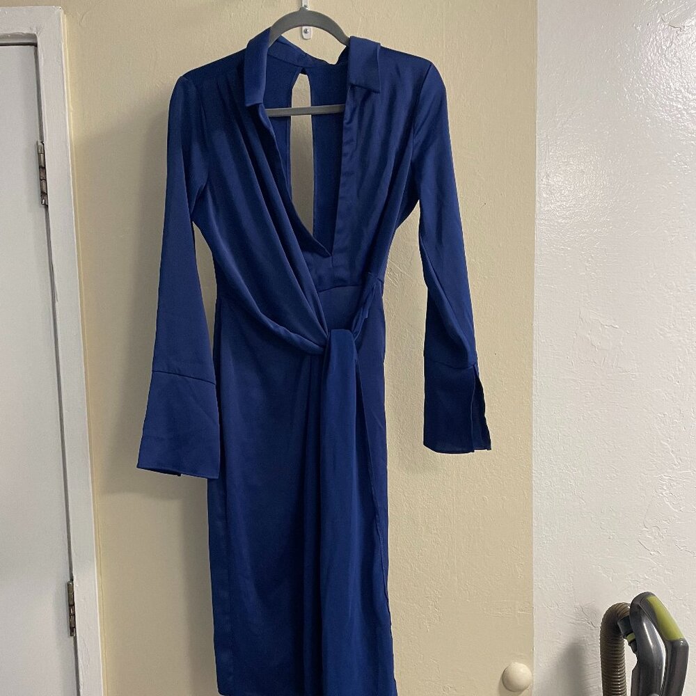 ASOS Satin Long Sleeve Backless Wrap Dress -  Size 6